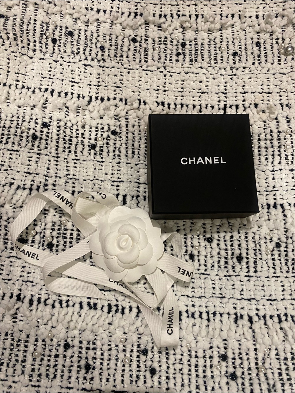 Chanel Gift Box with Ribbon and Camellia 3.5”x3.5”